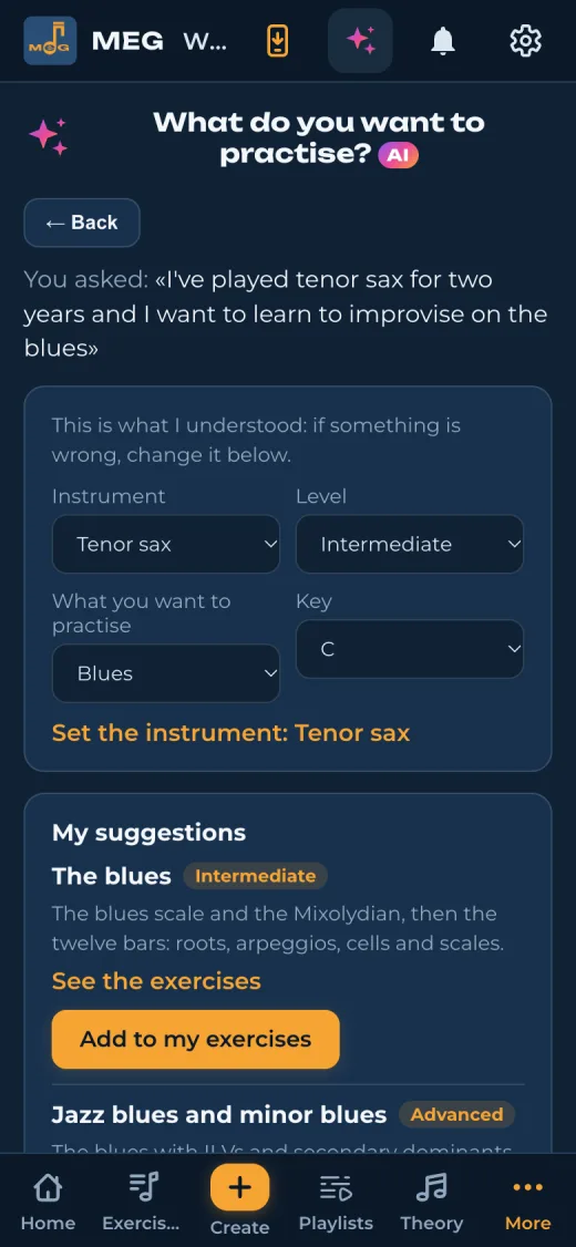 MEG on a phone: the AI assistant suggests playlists for tenor sax and the blues